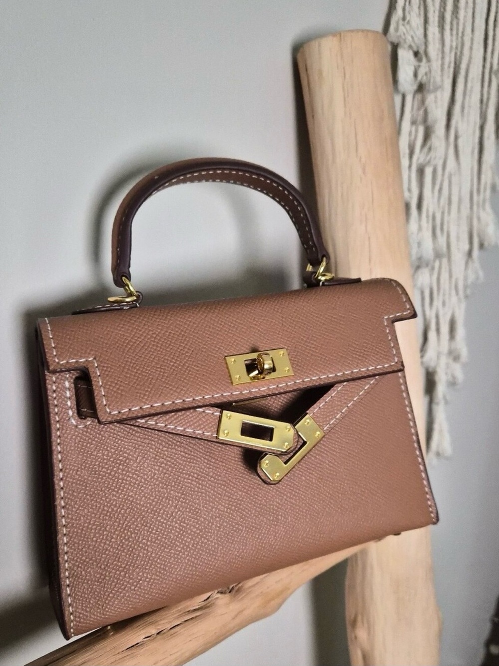 Lilly & Bean Hettie Bag, Tan With Gold Hardware